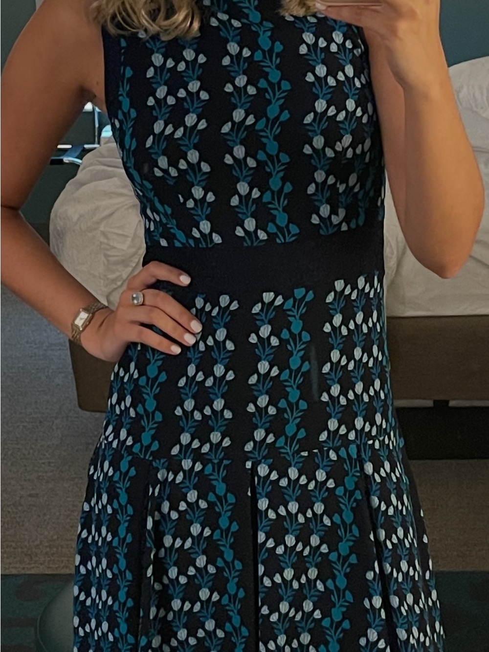 Draper James Navy Midi Dress with Teal and Light Blue Floral Embroidery